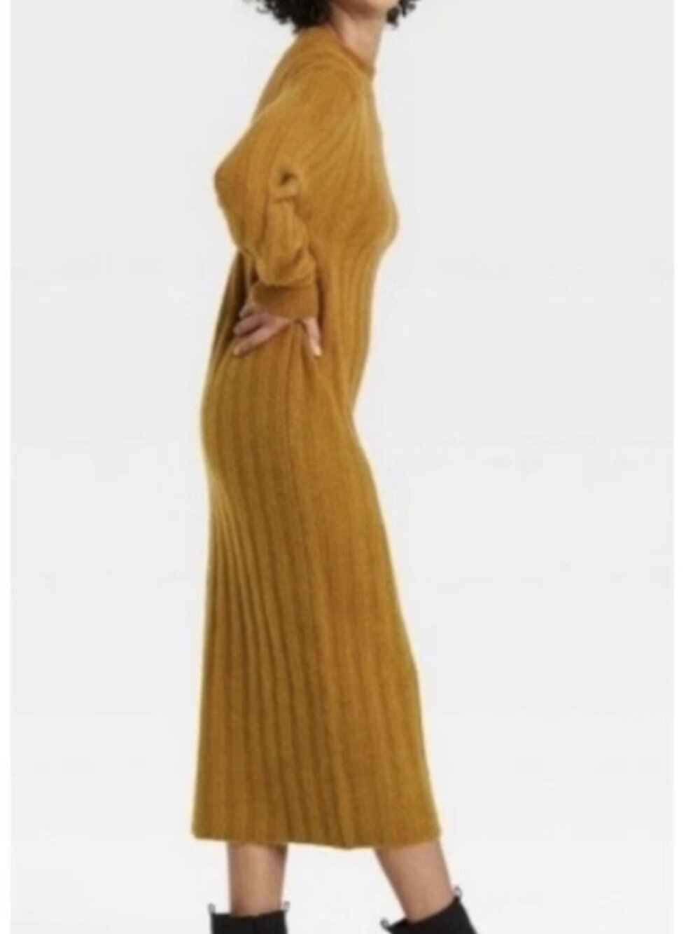 A New Day - Spicy Mustard Brown Midi Sweater Dress, Large